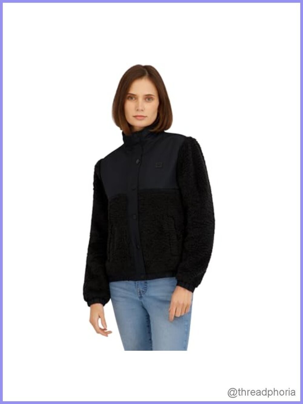 Full Zip Sherpa Mixed Nylon Jacket, Fleece Lined Lightweight Anorak